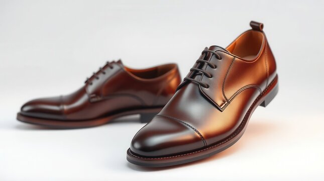 Elegant brown leather dress shoes, ideal for formal occasions and professional settings on white background.