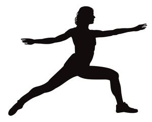 Silhouette of athletic woman doing dynamic stretching exercise