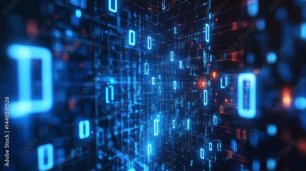 Poster digital data flow simulation technology environment visual content futuristic perspective cybersecur