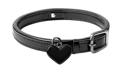 Stylish Black Leather Dog Collar with Heart-shaped Tag for Pets