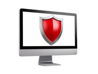 Explore Advanced Cybersecurity Concepts Through 3D Icons Featuring A Computer Displaying A Red Shield That Represents Tech Protection