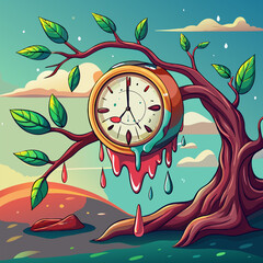Fototapeta premium Floating Clock Melting Branch