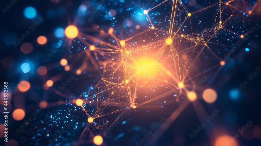 Poster exploring digital networks the intersection of technology and science in a cosmic environment