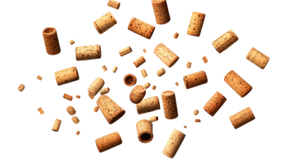 Elegant Flying Wine Corks on Transparent Background