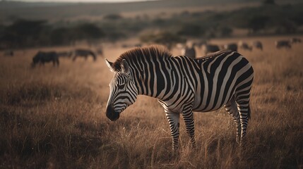 Naklejka premium 黄金のサバンナに佇むシマウマの優美な姿