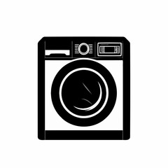 Washing machine icon in black and white design  