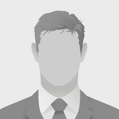 Gray avatar default photo placeholder silhouette of faceless businessman in suit and tie on plain background representing anonymity and professionalism in workplace