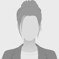 Monochrome avatar default photo placeholder abstract portrait of woman with bun and blazer, minimalist design representing anonymous identity, on light gray background