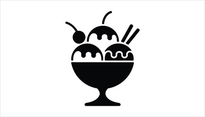 Ice Cream Bowl with Cherries and Chocolate Drizzle Vector