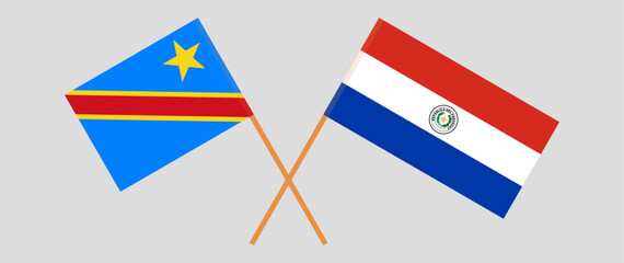 Crossed flags of Democratic Republic of the Congo and Republic of Paraguay. Official colors. Correct proportion. Vector illustration