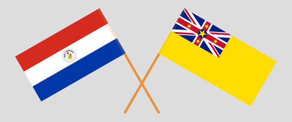 Crossed flags of Republic of Paraguay and Niue. Official colors. Correct proportion. Vector illustration