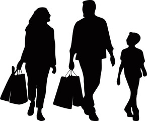 family shopping silhouette vector on transparent background