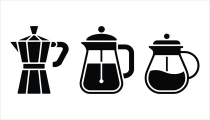 Coffee Maker Icons Set: Moka Pot, French Press, Glass Brewer