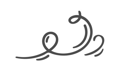 Swirling air line with dynamic loop and spiral, cartoon doodle style. Wind, airflow, breeze, gust, draft, vortex, air stream, swirl, monoline, wind symbol. Vector illustration.