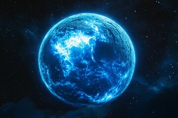 Obraz premium Vivid ocean waves illuminated by a bright azure celestial body at night