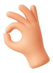 3D OK hand 3D sign. Emoji hand gesture with ok fingers of man white skin. agreement positivity success concept. Okay emoticon in smooth soft 3D style vector isolated icon
