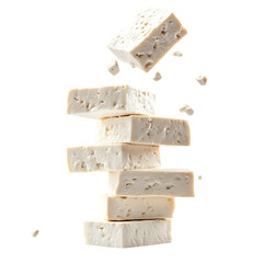 Fototapeta premium Tofu with half slices falling png