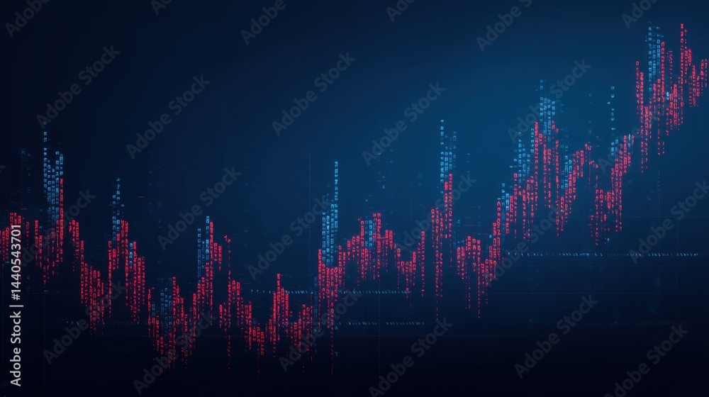 Poster striking red and blue background representing dynamic financial reaction patterns in market analysis