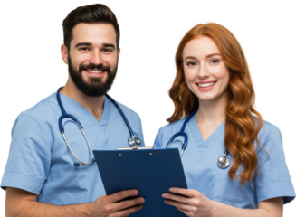 Smiling Medical Professionals Reviewing Chart Together