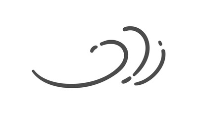 Swirling air line with dynamic loop and spiral, cartoon doodle style. Wind, airflow, breeze, gust, draft, vortex, air stream, swirl, monoline, wind symbol. Vector illustration.