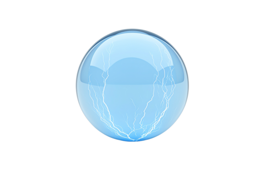 A blue, glossy sphere with lightning-like patterns inside.