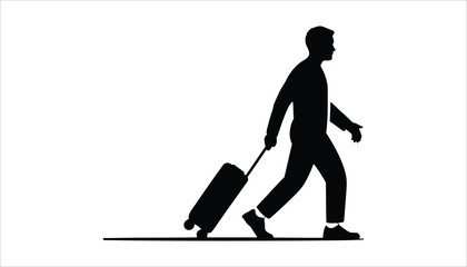 Man Walking with Suitcase Silhouette Travel Journey Vector Illustration