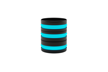 A futuristic cylindrical server with glowing blue rings, resembling a digital data storage unit.