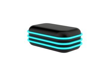 A sleek black rectangular device with glowing blue accent lines.