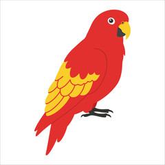 A colorful, simplified illustration of a parrot features a bright red body with contrasting yellow wings.
