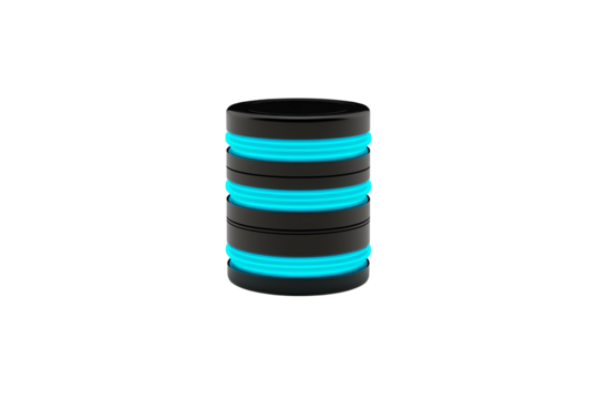 A futuristic cylindrical server with glowing blue rings, resembling a digital data storage unit.