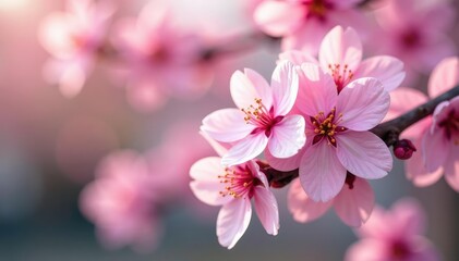 Fototapeta premium Delicate pink sakura blossoms, full bloom, soft petals , branch, flower, cherry blossom