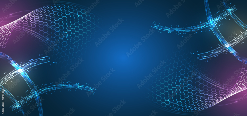 Aufkleber High computer technology design. Modern science vector presentation. Abstract hexagons and waves futuristic concept. Data transfer and protection, internet communication on a blue background.