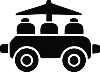 A black and white cartoon auto vector illustration depicts a simple transport vehicle icon design