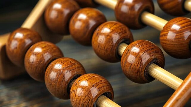 Wooden abacus bead movement demonstrating mathematical calculations