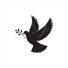 Elegant Dove Silhouette with Olive Branch Clip Art