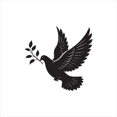 Elegant Dove Silhouette with Olive Branch Clip Art