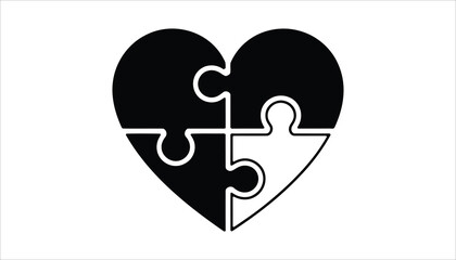Heart Puzzle Pieces Love Connection Silhouette Vector Illustration Art