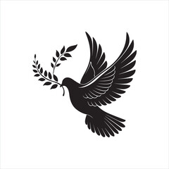 Elegant Dove Silhouette with Olive Branch Clip Art
