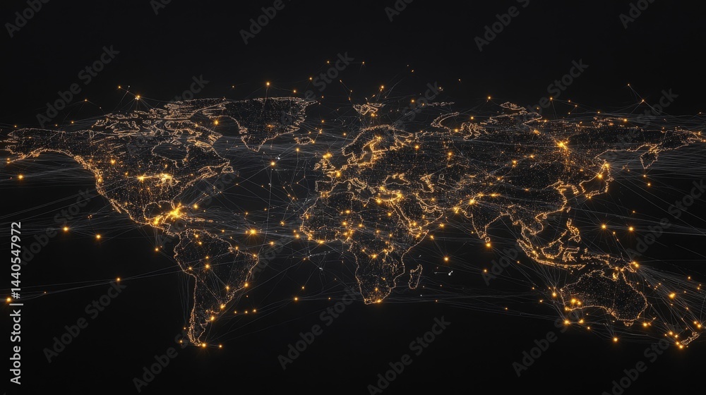Poster global interconnectedness visualizing data flow across continents digital art dark background abstra