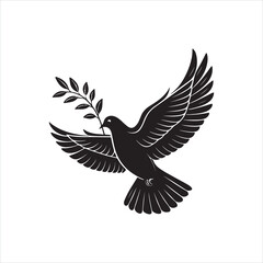 Elegant Dove Silhouette with Olive Branch Clip Art
