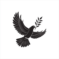 Elegant Dove Silhouette with Olive Branch Clip Art