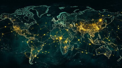 Global network connectivity visualization digital world map infographic technology aerial view data representation