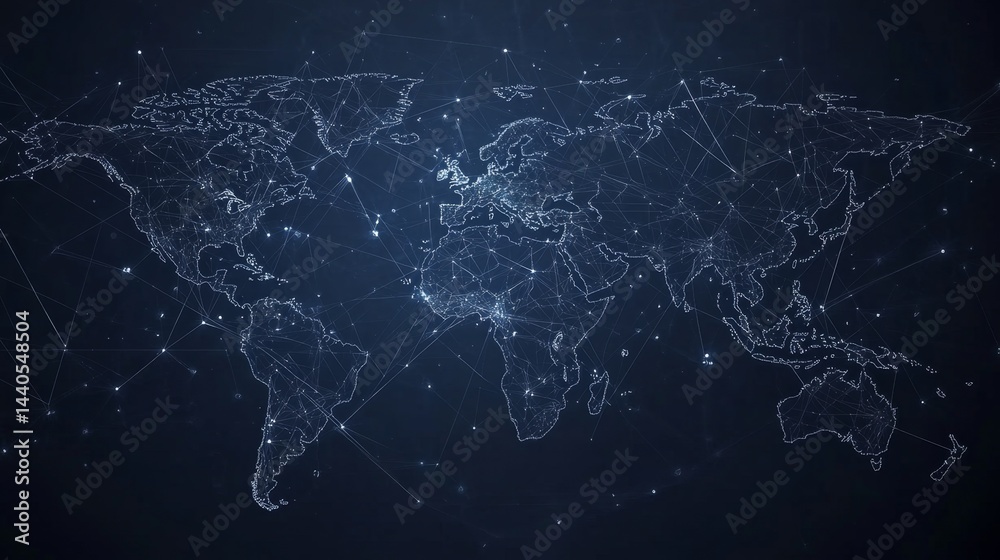 Poster global connectivity across continents digital world map graphical representation technological envir