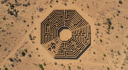 Desert octagonal maze pattern high angle view
