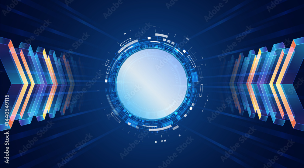 Poster concept of innovation, speed, and high-tech digital communication. futuristic blue technology backgr