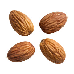 Close up of four almonds against a colorful background.