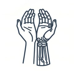 Obraz premium Human and robotic hands demonstrating partnership 