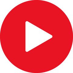 Play video red button icon, sign isolated on white background. Trendy circle play button icon in flat style. Radio symbol, video player, arrow.