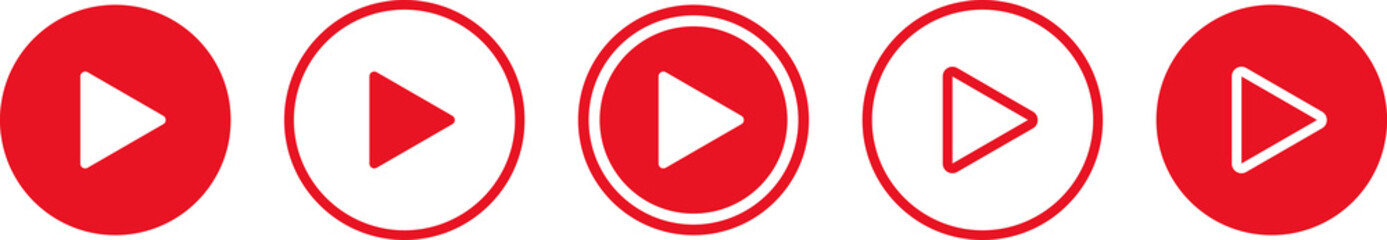 Play video red button icon, sign isolated on white background. Trendy circle play button icon in flat style. Radio symbol, video player, arrow.