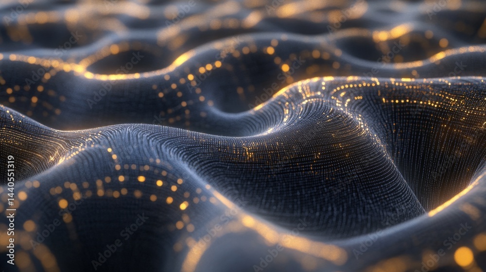 Poster dynamic digital waves flowing over a dark surface abstract concept technology close-up view data vis